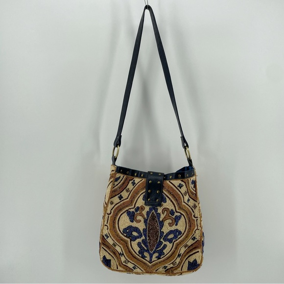 Christiana NWT Ivory/Blue Unique Bohemian Beaded Tapestry Shoulder Bag - Picture 8 of 12